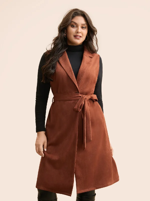 Chic And Edgy Suit Collar Faux Suede Belted Jacket