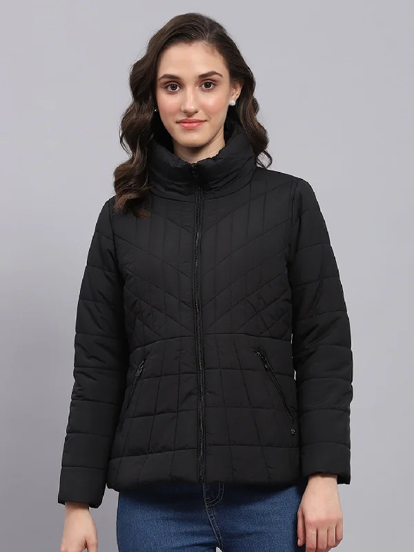 Effortless Everyday Wear Women Black Solid High Neck Full Sleeve Jacket