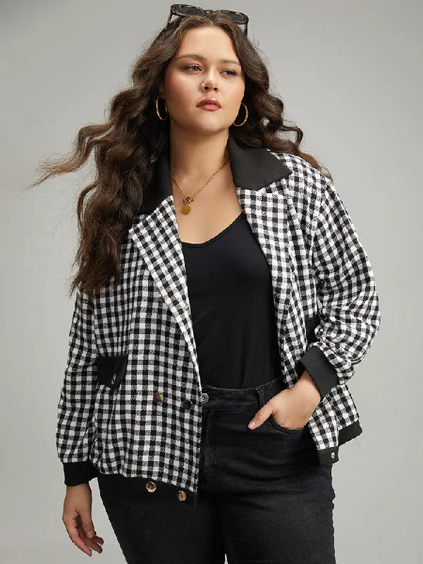 Unleash Your Fashion Gingham Patchwork Double Breasted Jacket