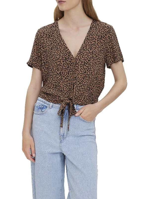 Cool Prices Womens Front Tie Cropped Blouse