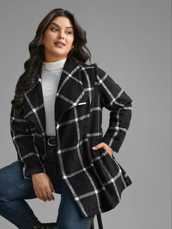 Comfortable Chic Plaid Lapel Collar Belted Jacket