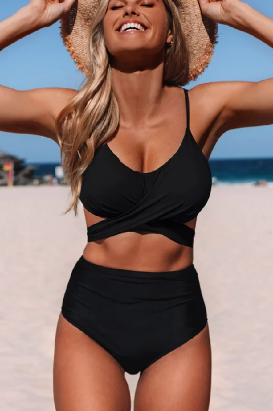 Clearance Sale Black and High Waist Tie Back Bikini Set