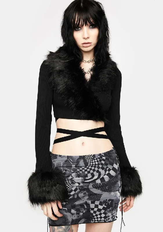 Fashion Deal Faux Fur Knitted Wrap Top