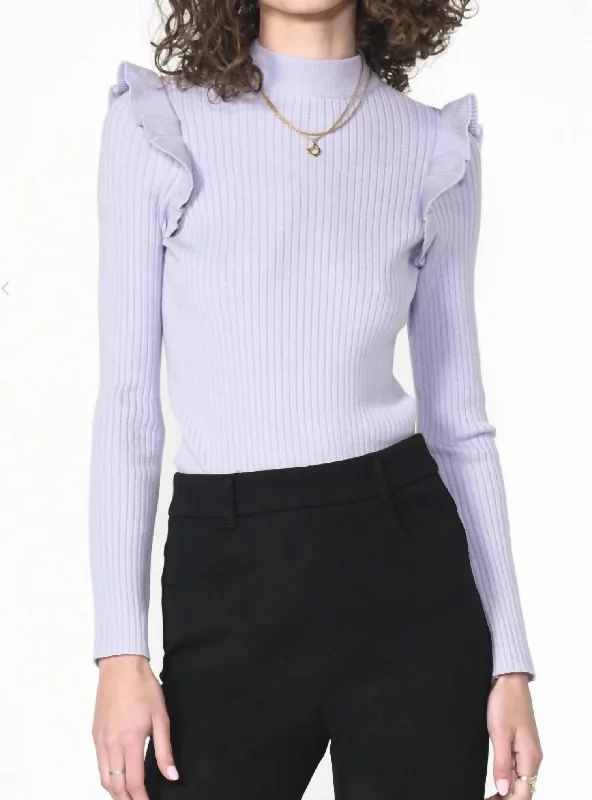 Forward Trendsetter Freda Ruffle Knit Top In Lavender