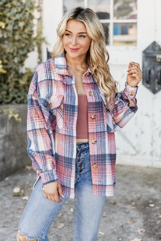 Sustainable Fashion Extravaganza Good Guess Pink Multi Oversized Plaid Shacket FINAL SALE