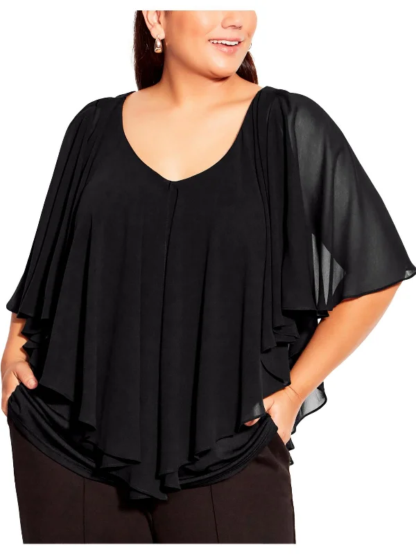 Chic Wardrobe Plus Mira Womens Overlay V Neck Blouse