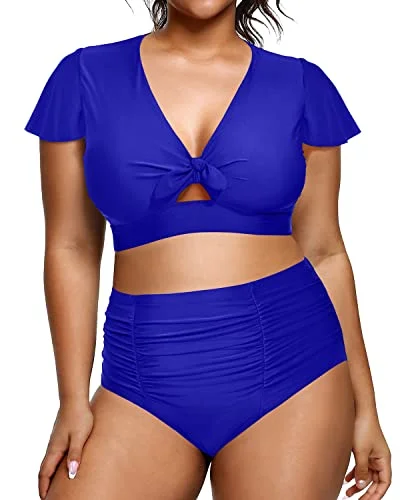 Limited Time Special Offer Womens Tummy Control Bathing Suits Short Sleeve Swimwear-Royal Blue