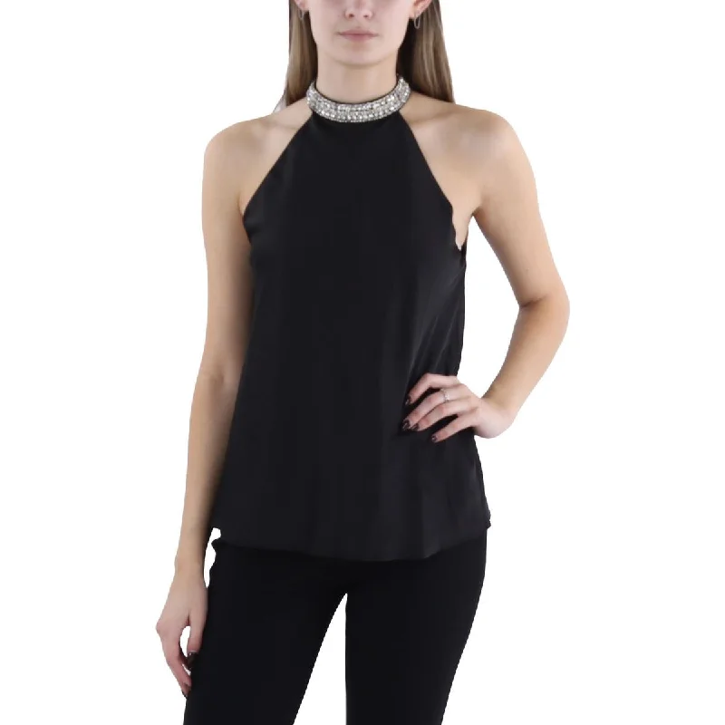 Trendsetting Threads Ellis Womens Satin Embellished Halter Top