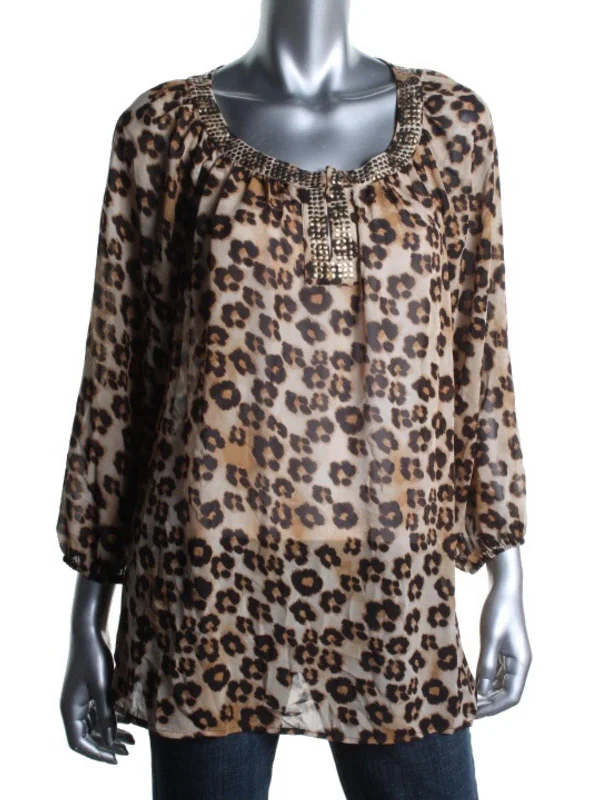 Timeless Elegance Womens Animal Print 3/4 Sleeves Blouse