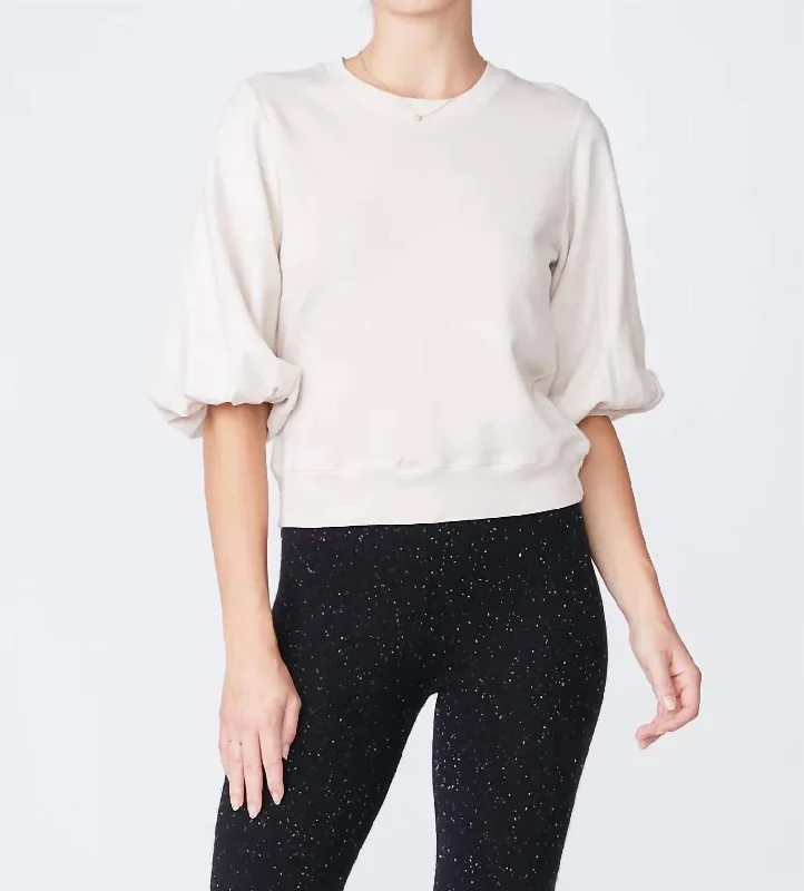 Athleisure Wear Knit Woven Top In Bone