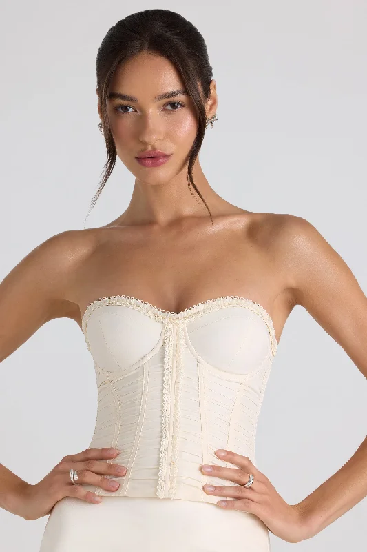 Exquisite Women's Wear Sale Ruched Lace-Up Strapless Corset Top in Ivory