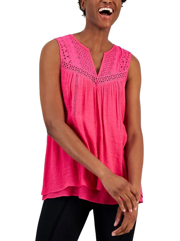 Rocker Chic Fashion Womens Crochet Sleeveless Blouse