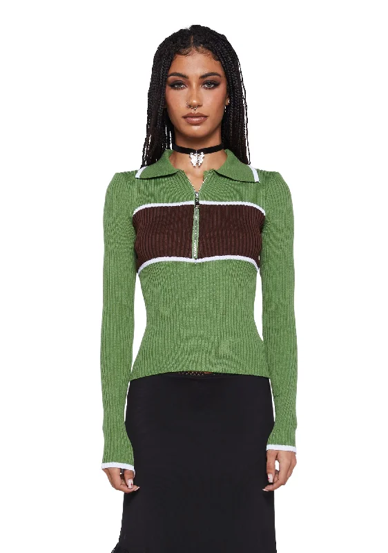 Fashion Forward Knitted Stripe Collared Top