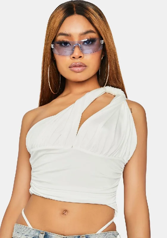 Spring Fashion Ivory Can't Help Myself One Shoulder Crop Top