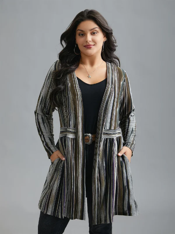 Daily Deals Colored Striped Open Front Waist Defining Jacket