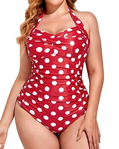 Mega Sale Tummy Control Plus Size Slimming One Piece Swimsuit-Red Dot