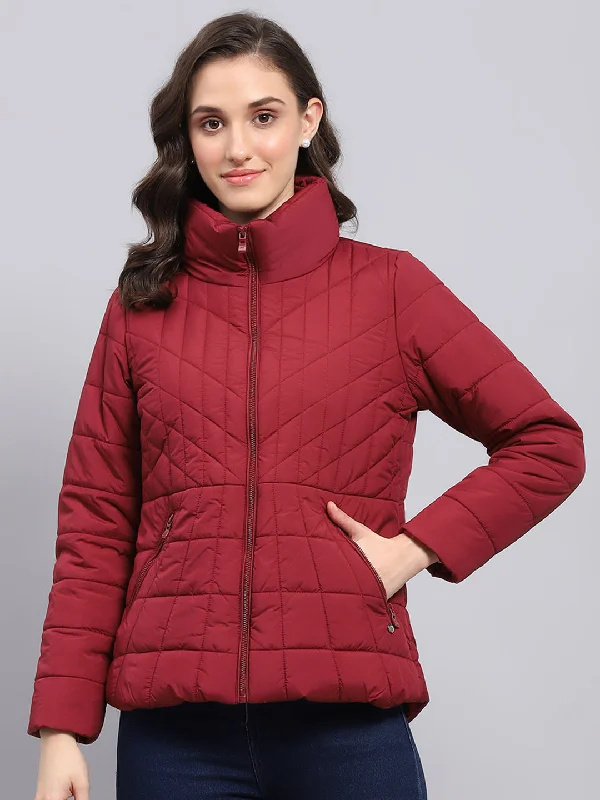 Comfort First Women's Wear Women Maroon Solid High Neck Full Sleeve Jacket