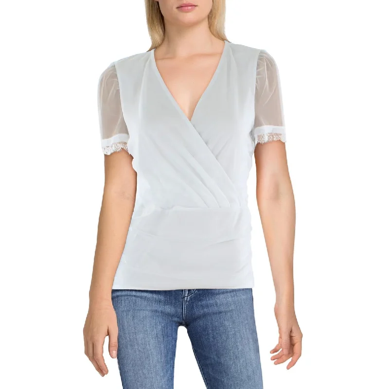 Casual Chic Womens Mesh Faux Wrap Blouse