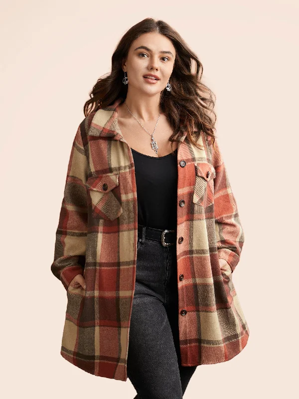 Hot Deals Plaid Chest Pockets Long Jacket