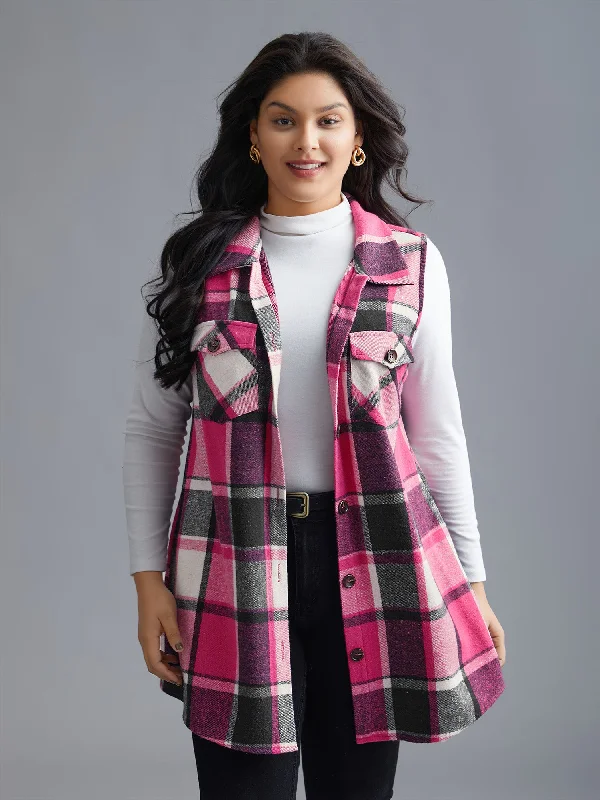 Big Discounts Plaid Flap Detail Sleeveless Jacket