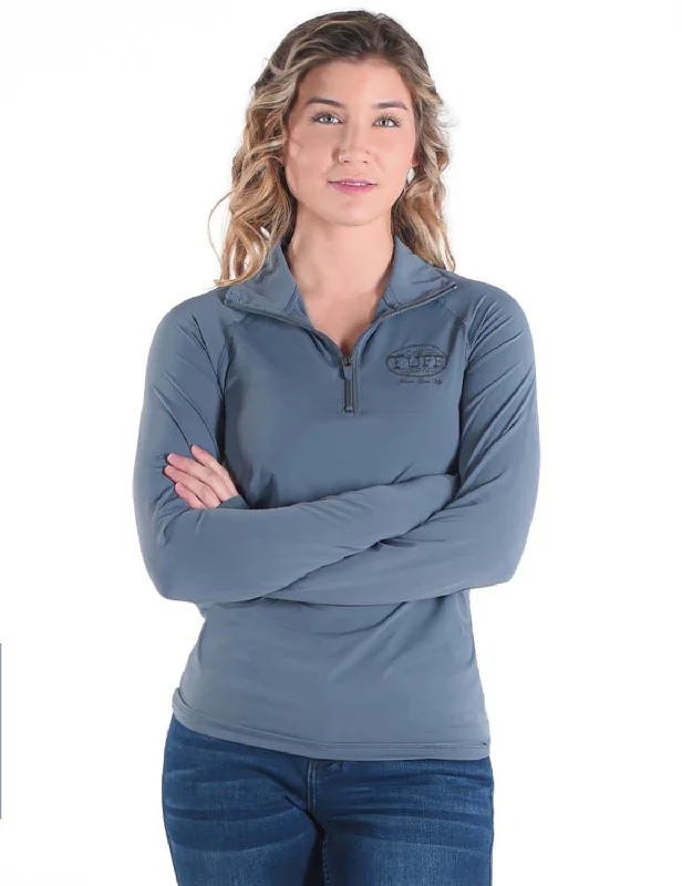 Mid - Week Surprise Cowgirl Tuff Womens Cooling UPF Steel Gray Nylon L/S Shirt