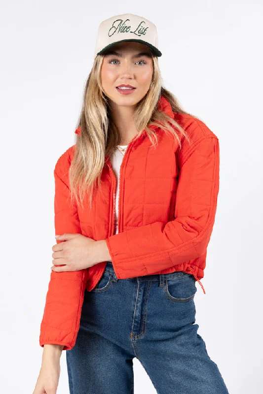 Evening Looks Heating Up Tomato Lightweight Puffer Jacket FINAL SALE