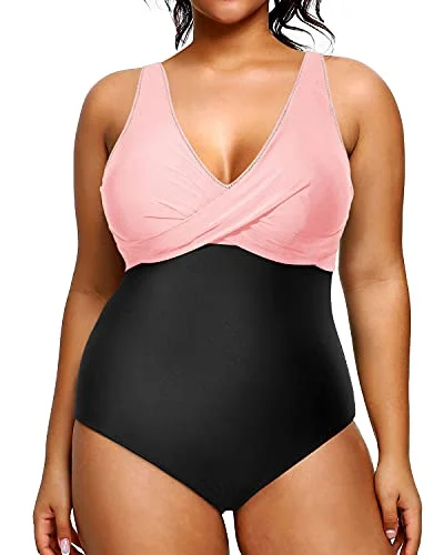 Latest Trends Removable Padding Enhance Appearance Plus Size Swimsuit For Women-Pink And Black