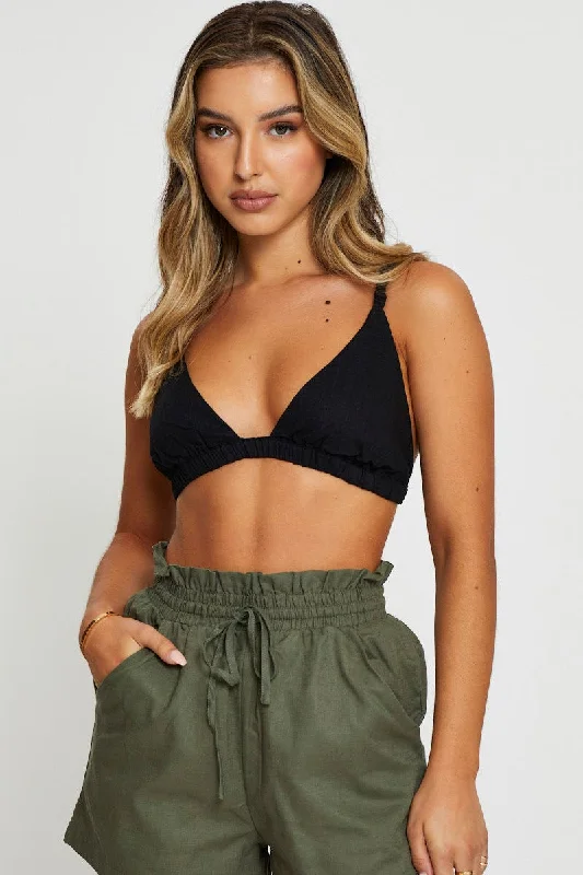 Chic Wardrobe Essentials Black Cami Bralette Linen Blend