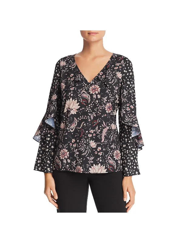 Trend Alert Lissa Womens Bell Sleeves Floral Blouse