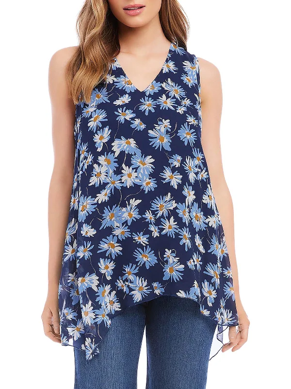 Laid-Back Elegance Womens Floral Print V-Neck Blouse