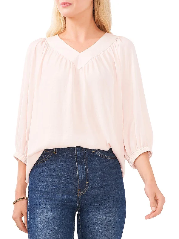 Glamorous Evening Wear Womens Shirring V-Neck Blouse