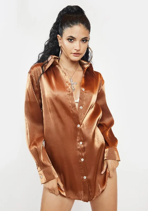 Quality Wear Brown Organza Oversized Blouse