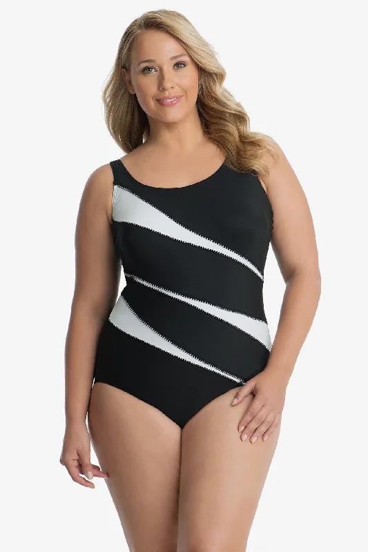 Classic Charm Plus Size Colorblock Helix One Piece Swimsuit