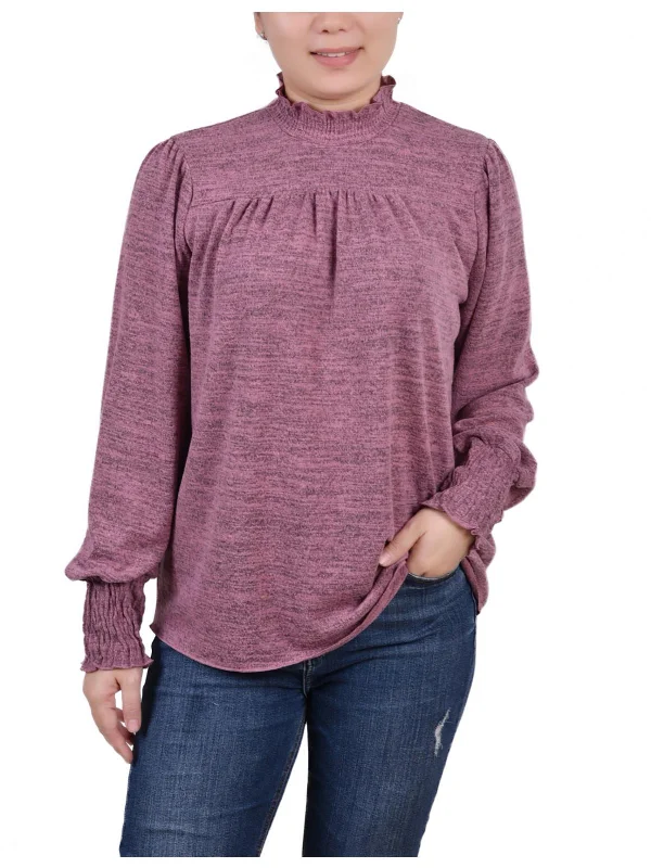 Stylish Women's Apparel Petites Womens Ruffled Heathered Blouse