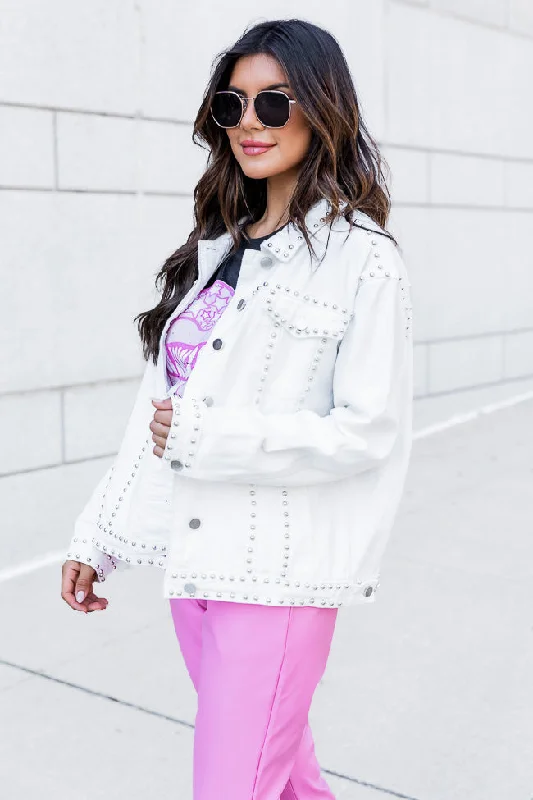 Flash Sale Fever All I Think About White Studded Jacket FINAL SALE