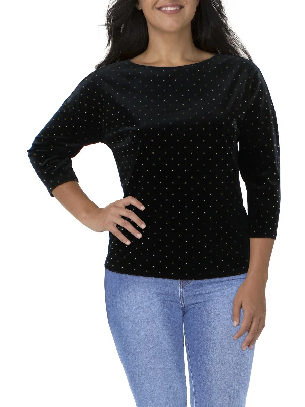 Chic And Comfortable Plus Womens Velvet Dotted Blouse