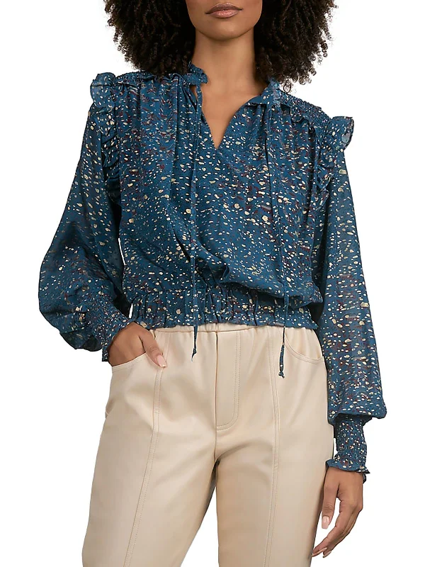 End Of Season Clearance Womens Metallic Ruffled Blouse