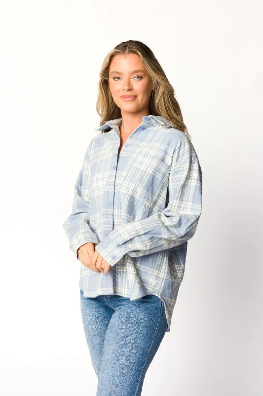 Quality Driven Apparel Gia Button-Down Shirt in Light Blue Plaid - Nursing Friendly