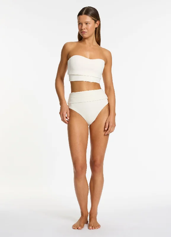 Latest Trends Isla Rib Fold Down High Waisted Bikini Bottom - Cream