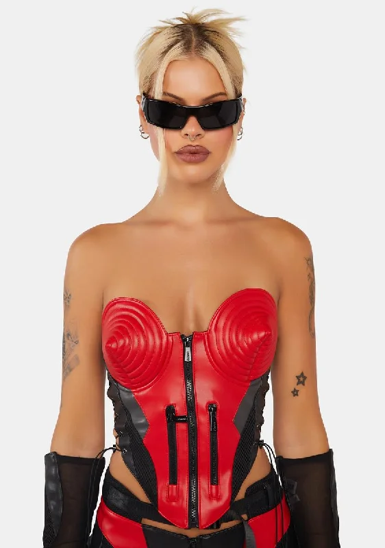 Chic Style, Always In Vogue Red Moto Cone Corset Top