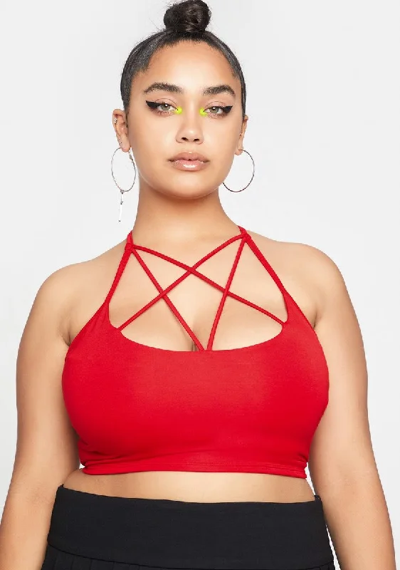 Fashion Sale Plus Cherry Fashionably Late Strappy Crop Tank