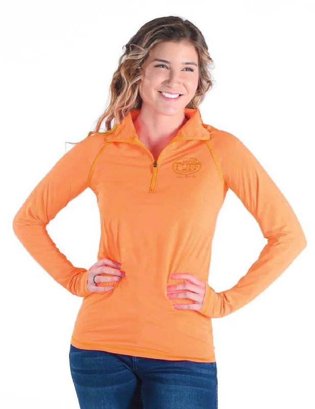 Flash Deals Cowgirl Tuff Womens Cooling UPF Tangerine Nylon L/S Shirt