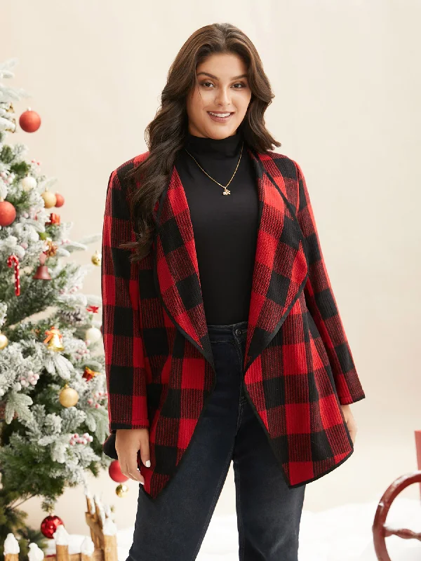 Timeless Elegance Redefined Festive Plaid Curved Hem Cardigan