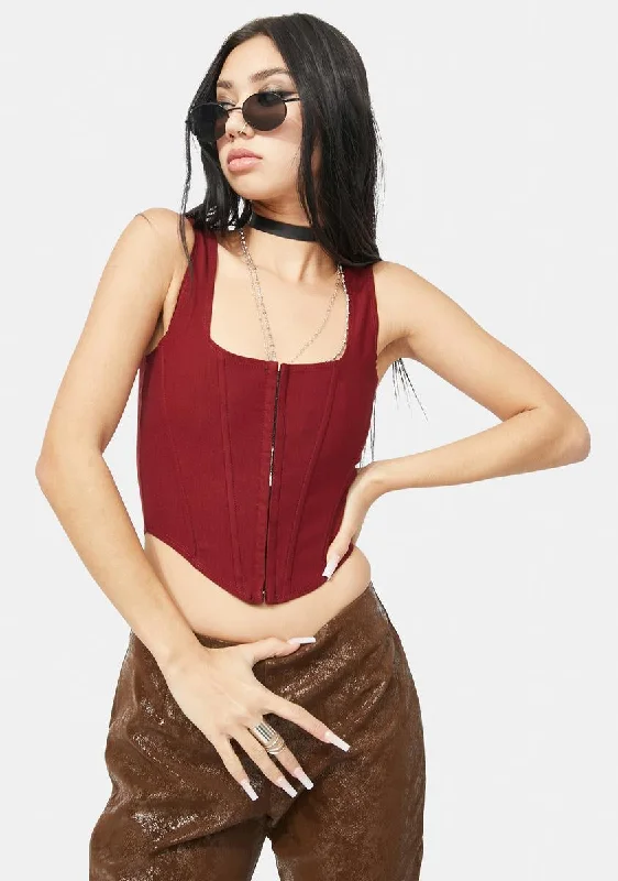 Summer Essentials Oxblood Down For It Corset Top