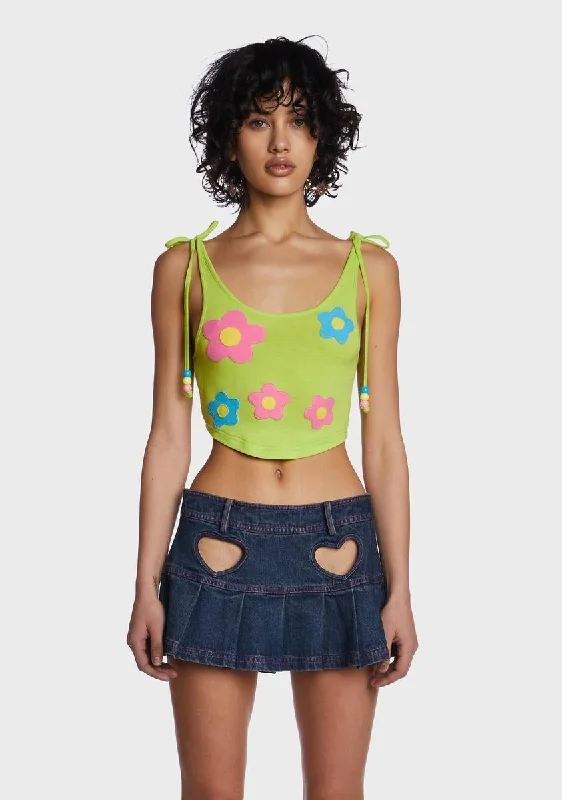 Trendy Fashion Sale Green Flower Crop Top