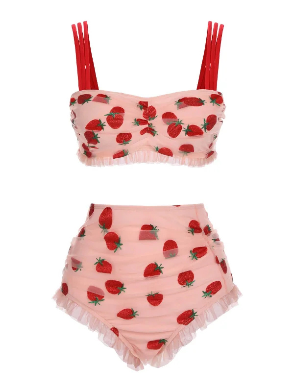 Stupidly Low Prices 1950s Lace Strawberry Cami Tankini Set