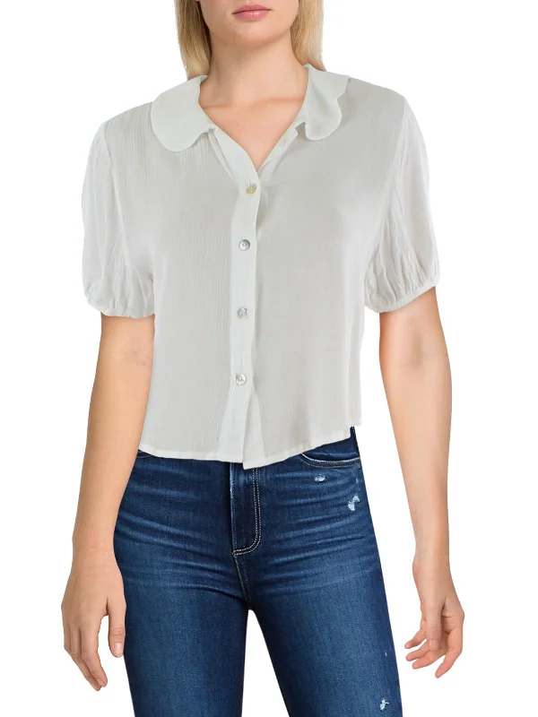 Relaxed Style Juniors Womens Textured Peter Pan Collar Blouse