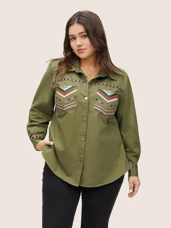 Effortless Chic Apparel Bandana Embroidered Patched Pocket Jacket