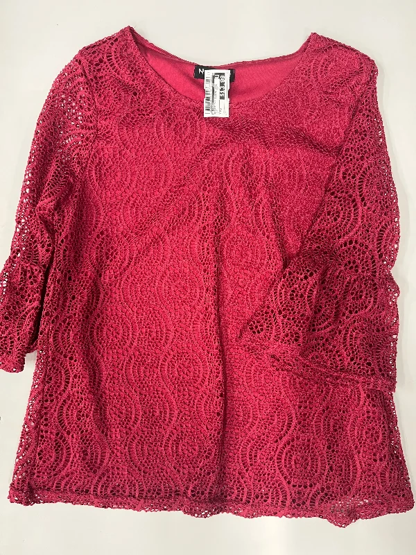 Hot Trends N Touch Long Sleeve Lace Crochet Blouse Pink Size M