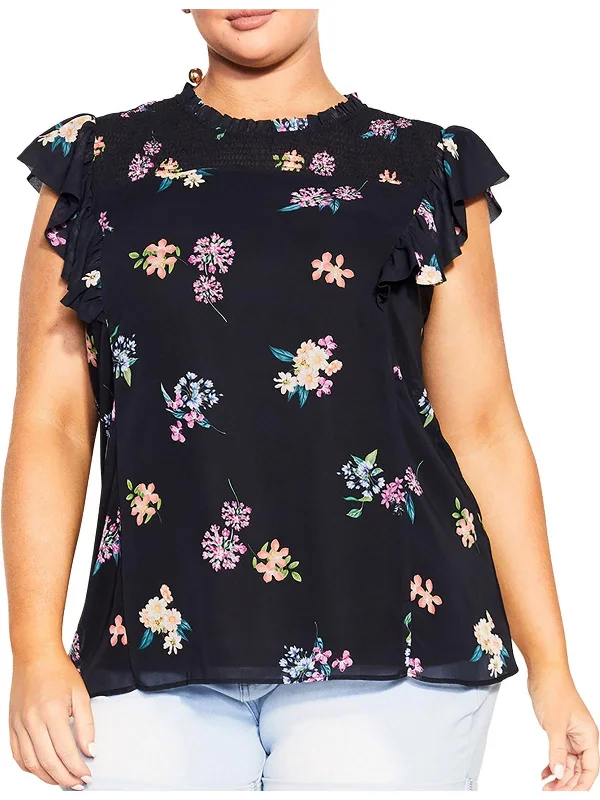 Feminine Flow Plus Bella Womens Floral Print Smocked Blouse